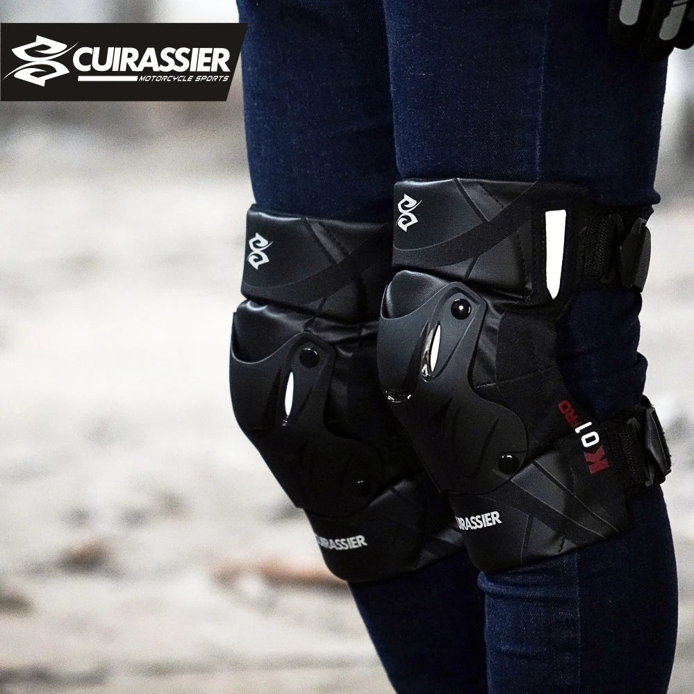 Cuirassier-Genouillères de protection pour motocross, genouillères de moto, protection MX, coussinets de course de coulée de nuit Équipement de moto avec coque renforcée et haute visibilité pour une conduite nocturne