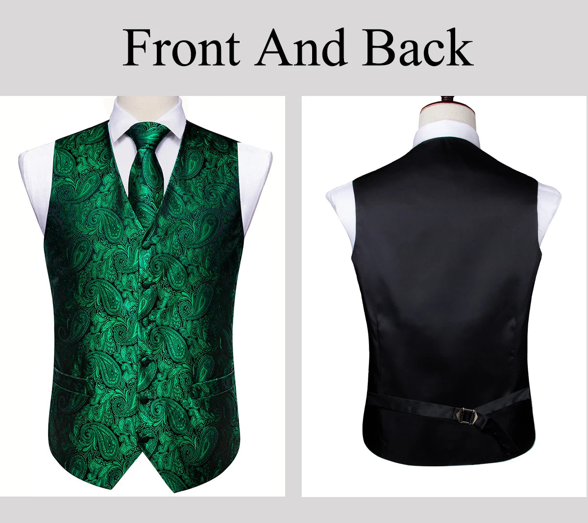 Lujo para hombre, conjunto de chaleco verde Paisley Floral Slim, para hombre, chaleco de vestir sin mangas, formal de trabajo, con corbata y pañuelo, de Barry Wang
