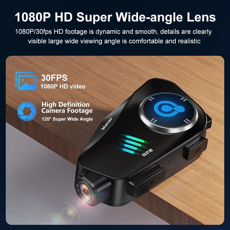 Casque de moto Bluetooth mains libres — étanche, vidéo 1080P, dashcam intégrée, carte TF