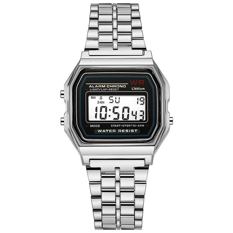 Relojes de lujo de oro rosa para hombres y mujeres, pantalla digital electrónica, reloj estilo retro