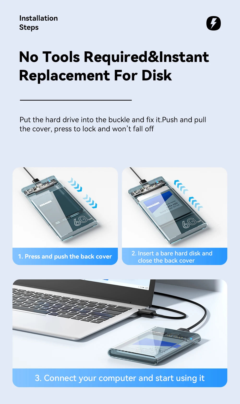 Essager 2.5 pouces SATA boîte USB 3.0 HDD boîtier étuis de disque dur mobiles pour SSD 2.5 pouces SATA boîtier de stockage boîtier de disque dur