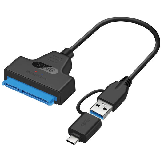 Adaptateur SATA vers USB 3.0/2.0/type-c, câble Sata jusqu'à 6 Gbps, prise en charge du disque dur externe SSD de 2.5 pouces, câble Sata III à 22 broches