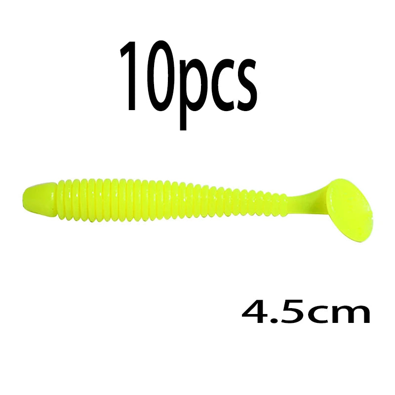 Hengjia 10-50pcs/lot 4.5CM Small Soft Silicone T-Tail Worm Swimbait Lure Fishing Tackle for Carp Black-bass Pike