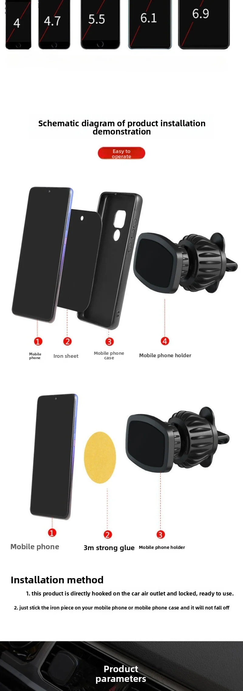 support téléphone voiture,Support magnétique de téléphone portable pour voiture, accessoires de voiture, rotation réglable à 360 degrés