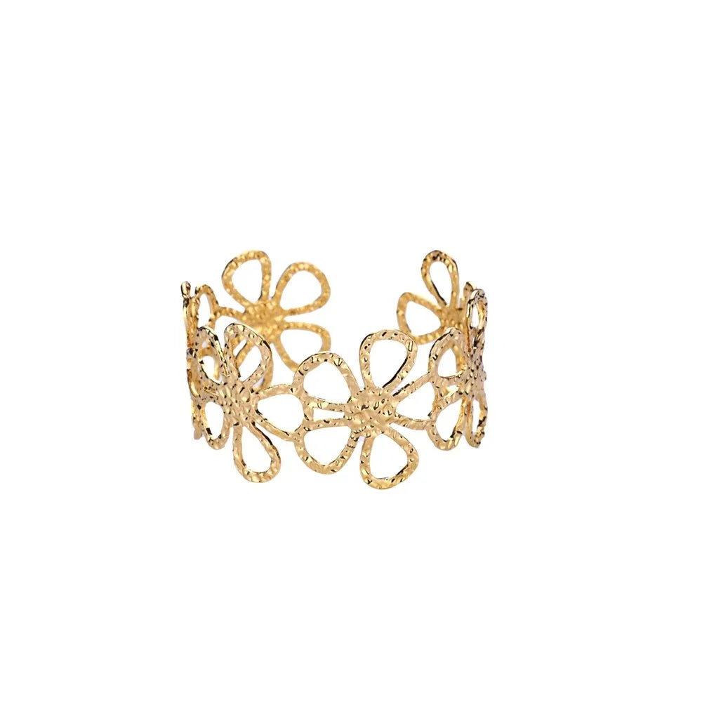 Exquisite Classic Bump Pattern Opening Bracelets for Women, Gold Color Stainless Steel Cuff Hand Ornament Gift