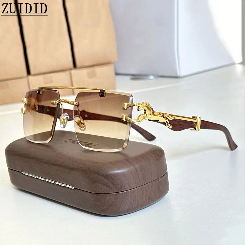Luxury Rimless Square Sunglasses for Women and Men, Vintage Fashion Gafas De Sol Hombre, 2024