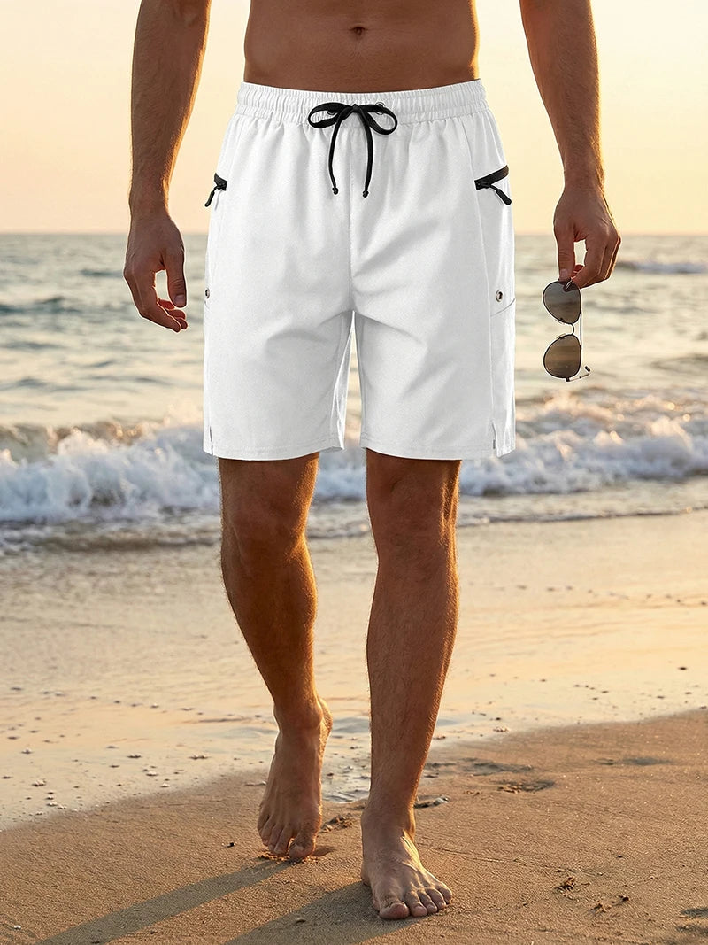 Short de plage d'été pour hommes avec poches zippées, short de planche à séchage rapide avec doublure en maille, maillot de bain, maillot de bain