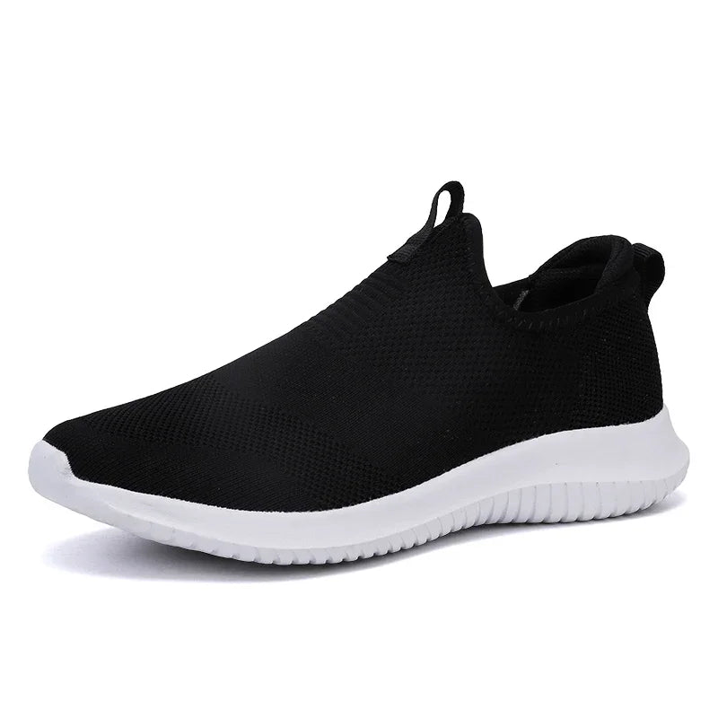 Zapatillas ligeras de malla Flyknit para hombre, calzado informal, sin cordones, calcetines para caminar, zapatillas planas, tallas grandes