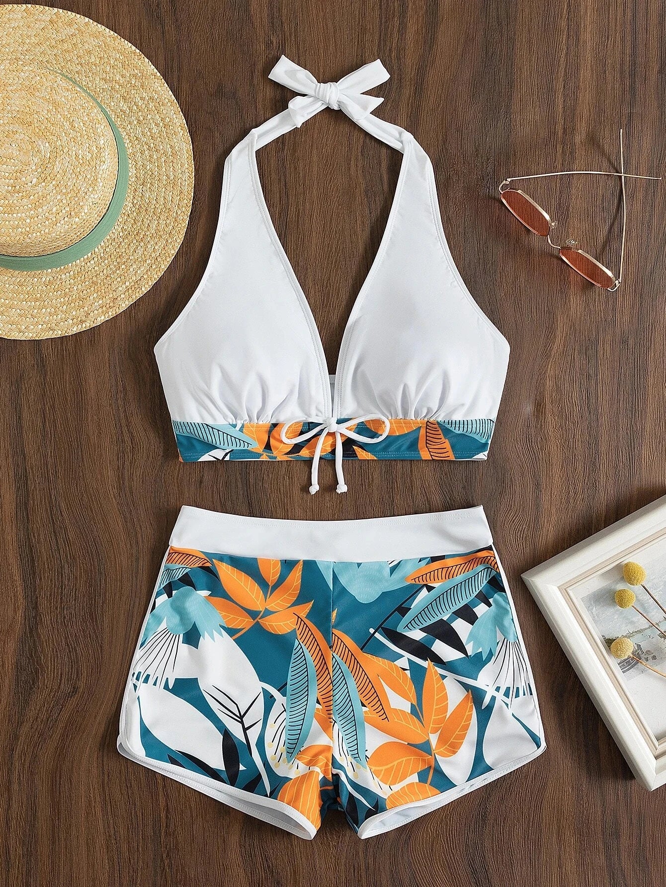 Ensemble de bikini halter 2026, maillot de bain court pour femme, maillot de bain taille haute imprimé, tenue de plage
