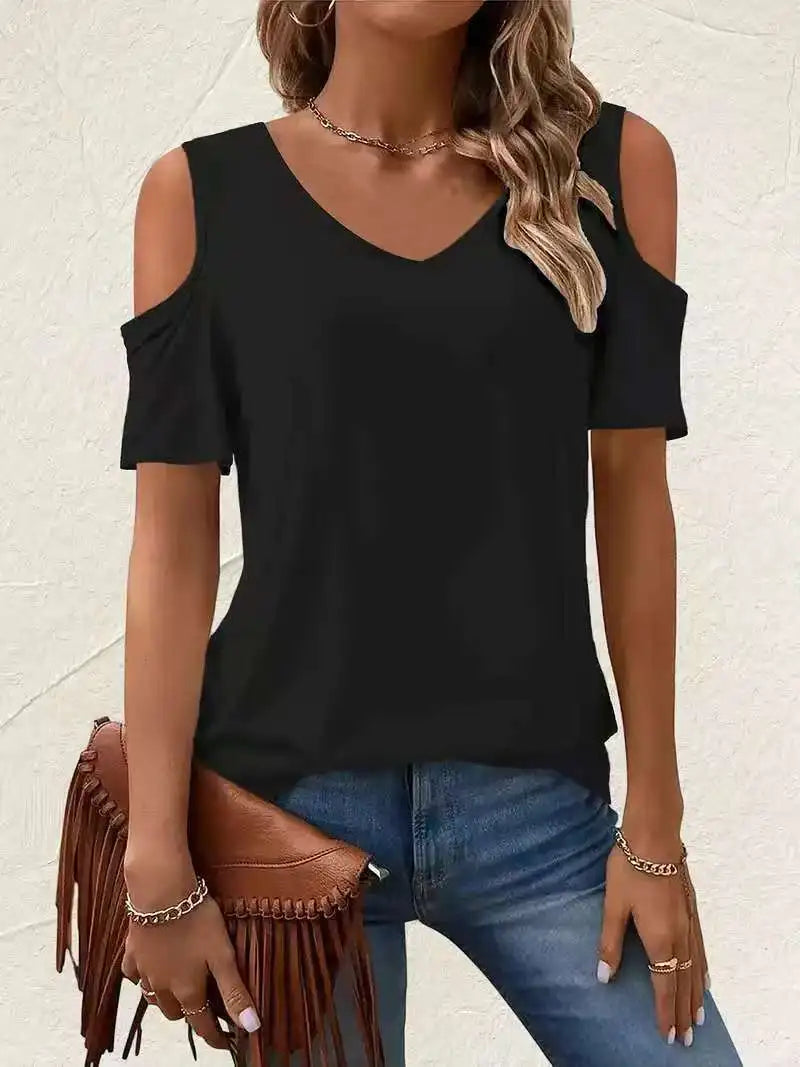 T-shirt court à épaules dénudées pour femme, version coréenne, collection printemps-été 2026, haut court et décontracté pour femme