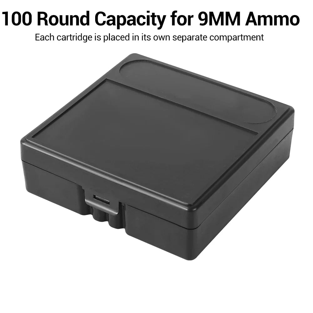 Boîte à balles tactique 50/100 cartouches, boîte de rangement de transport de munitions pour pistolet de 9mm, étui à balles dur rabattable, accessoire de chasse