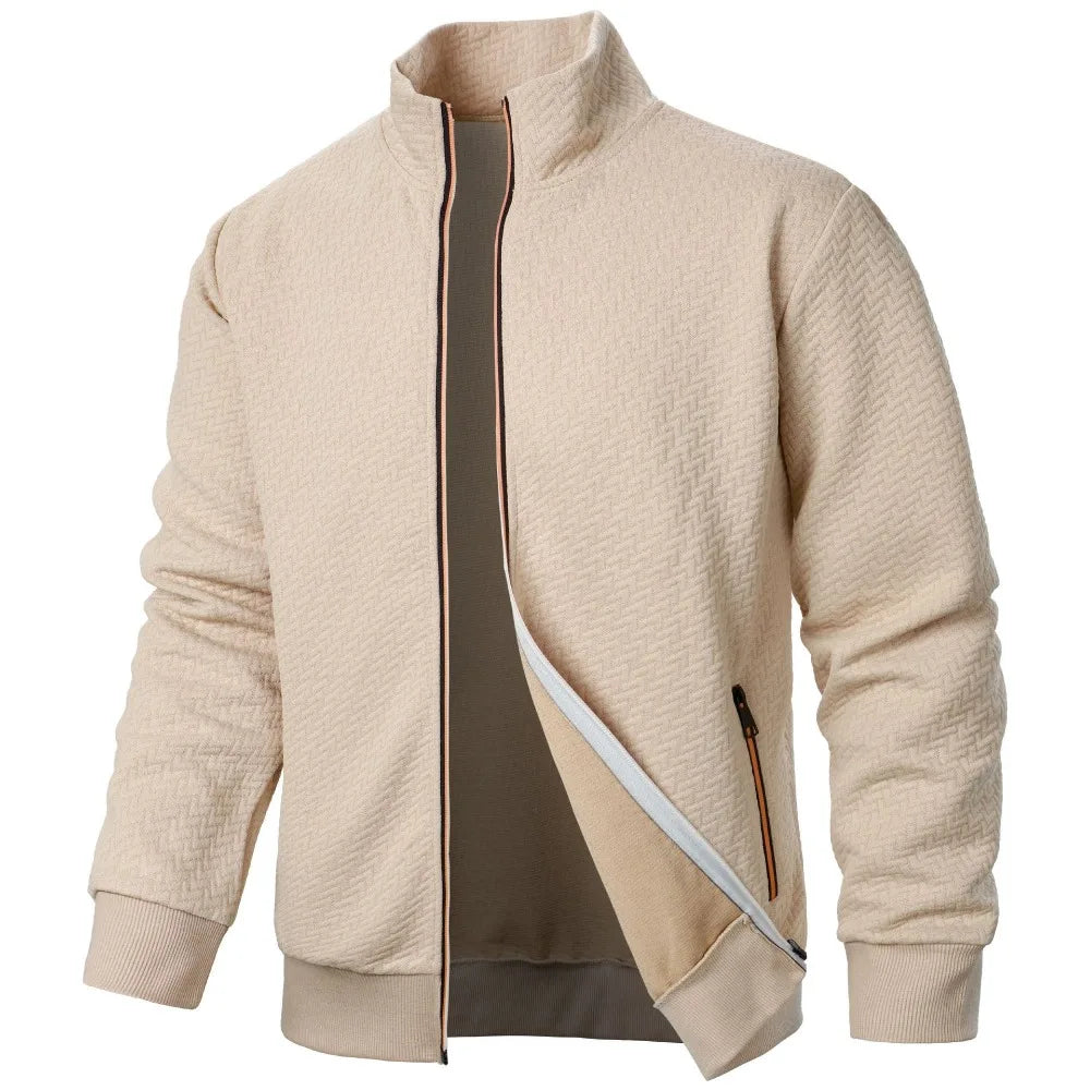 Men's Hooded Jacket with Zipper and Stand-up Collar, Casual Jacquard Cardigan, PVD, Subscriber Document, New Spring Autumn Collection