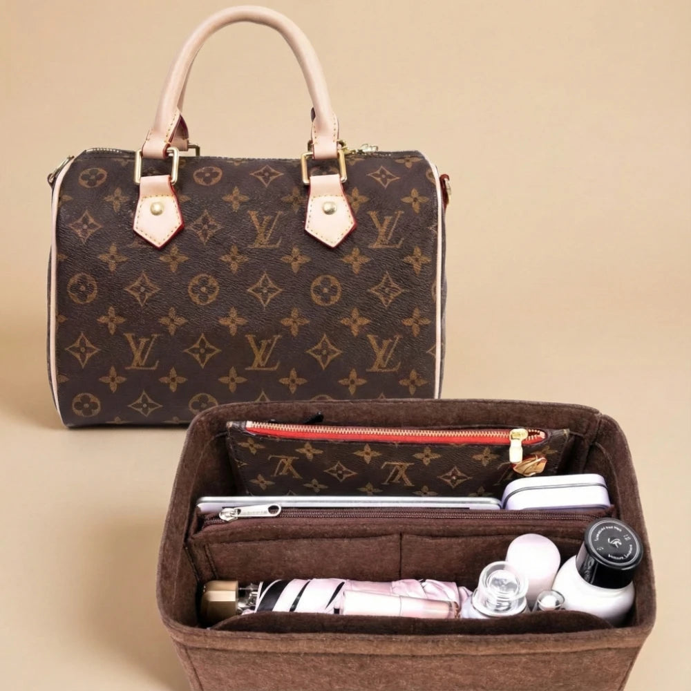 Organizador de fieltro para bolso, organizador de inserción para bolso de lujo Speedy 25 30 35, neceser de maquillaje, forro moldeador, bolsa interior de viaje