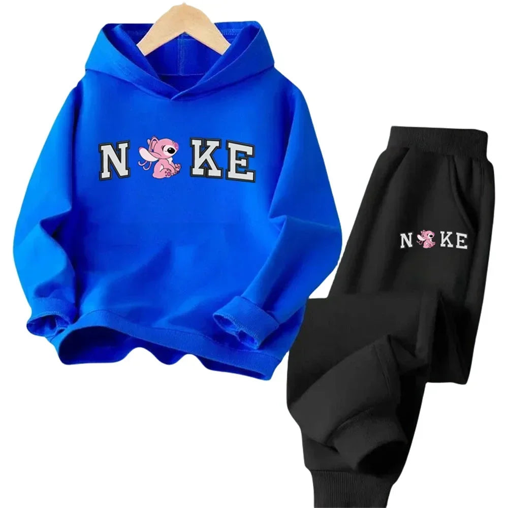 Kids' hooded sweatshirt set, cartoon Stitch, for boys and girls, autumn and winter, outdoor travel,