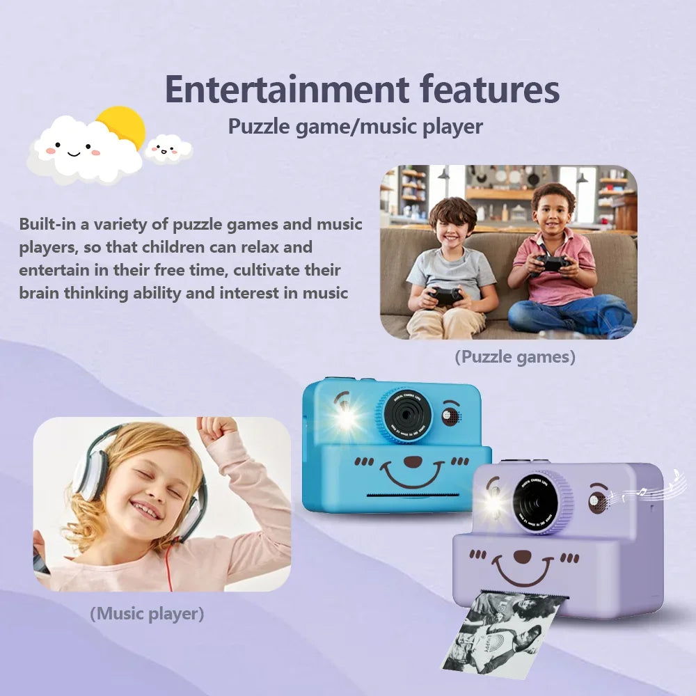 Cámara digital para niños con impresora instantánea, miniimpresora, pantalla de 2,8 pulgadas, vídeo, impresora térmica portátil, cámara para niños con impresora