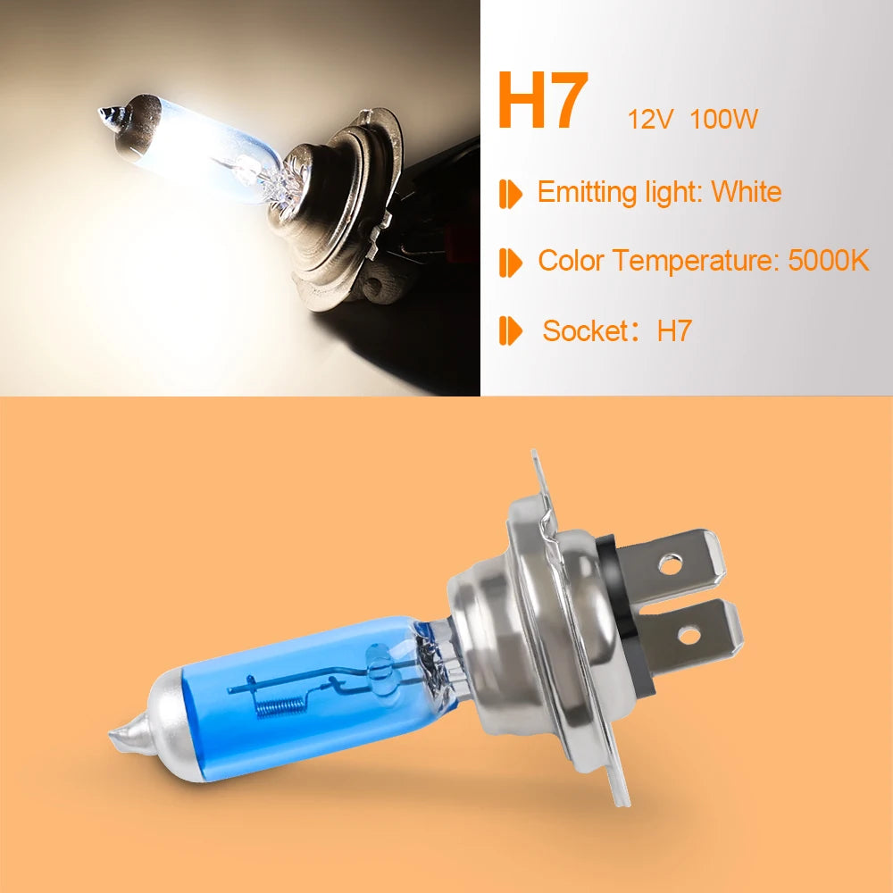 Phare Halogène H7 55W/100W 5000K 12V — Antibrouillard Blanc Voiture 2 Pièces