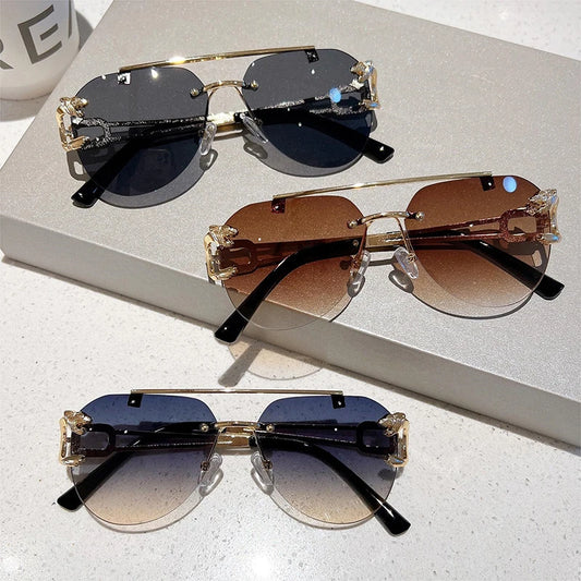 Gafas de sol vintage sin montura para mujer, gafas de sol de lujo, gafas de moda para mujer, gafas transpirables, 2023
