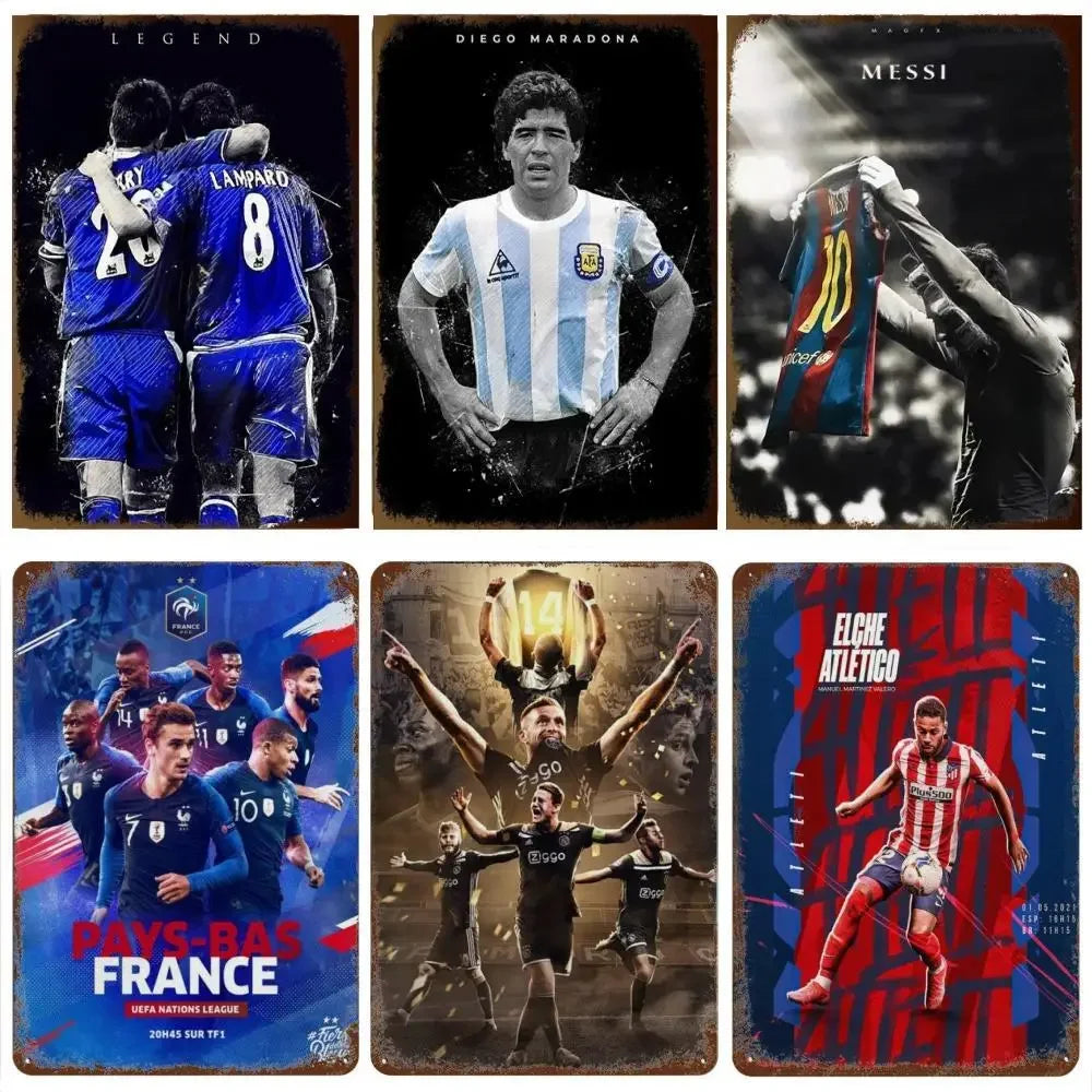 Affiche Métal Aluminium Étoile Football — Décoration Murale Bar, Club & Salon