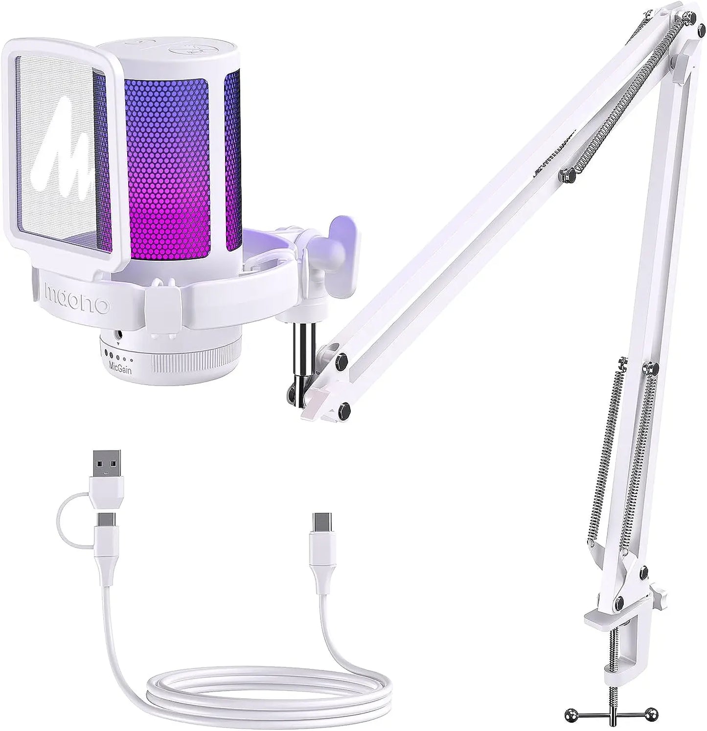 MAONO Gamerwave DGM20S — Microphone USB Gaming RGB Réduction Bruit Streaming