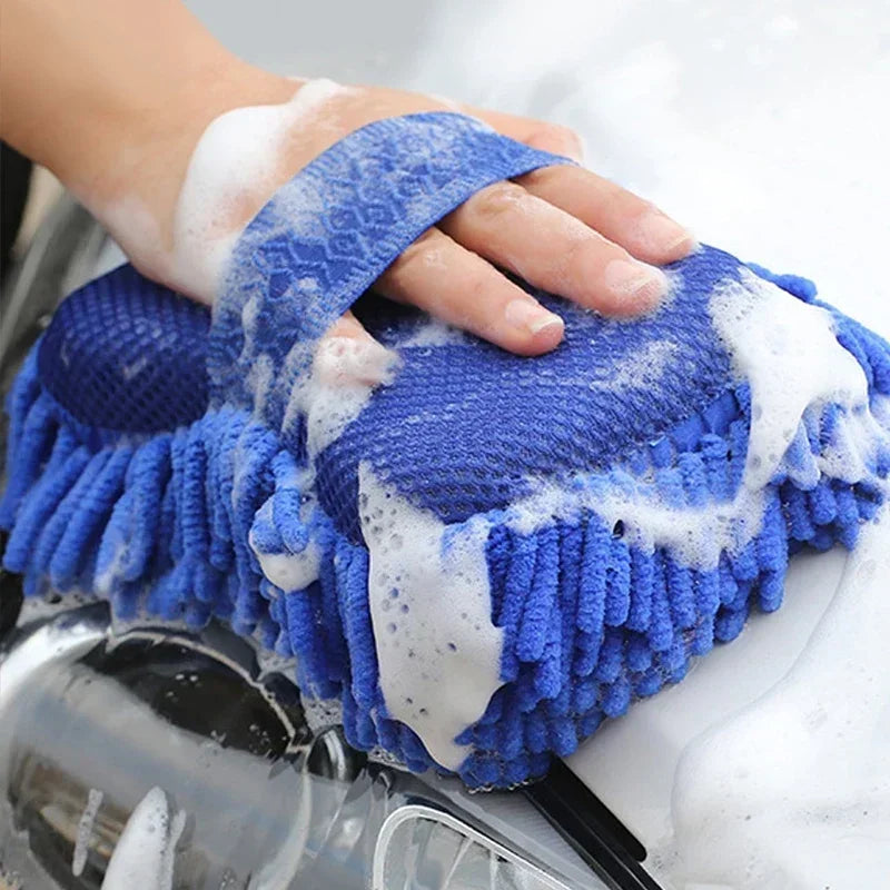 Éponge de lavage de voiture en chenille en microcarence bleue, tampon de brosse de lavage d'entretien, outil de livres, serviette de lavage automatique, gants, accessoires de style, 2 pièces