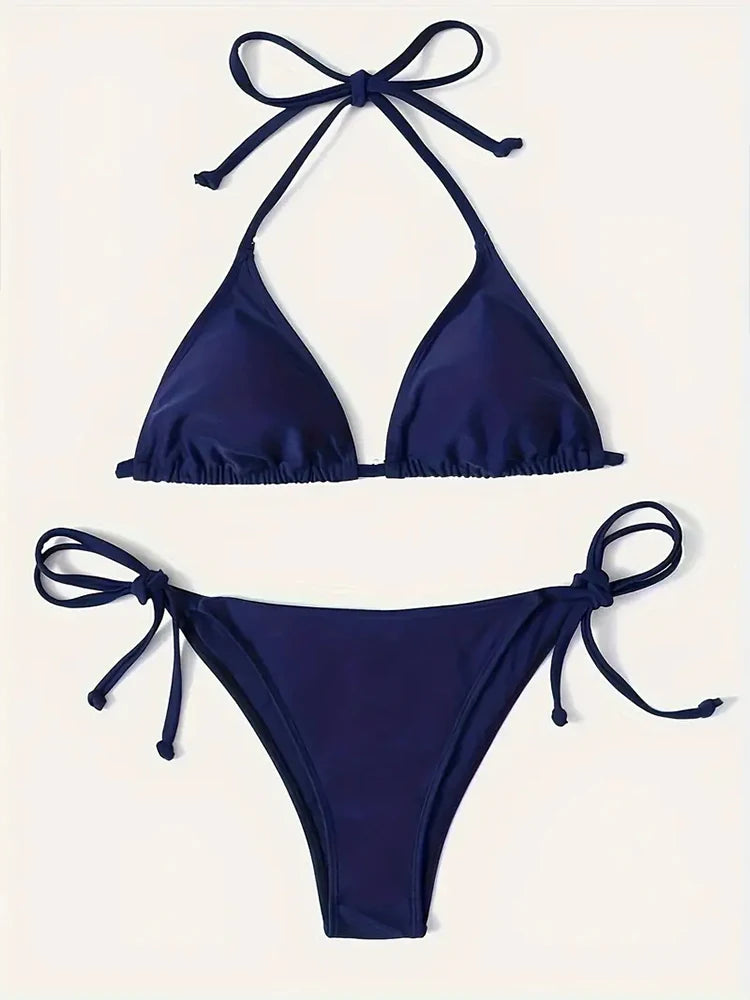 Maillots de bain string Bikini ensemble Sexy nouveau bleu marine maillots de bain femme Sexy maillots de bain Bikinis Triangle pansement femme maillots de bain