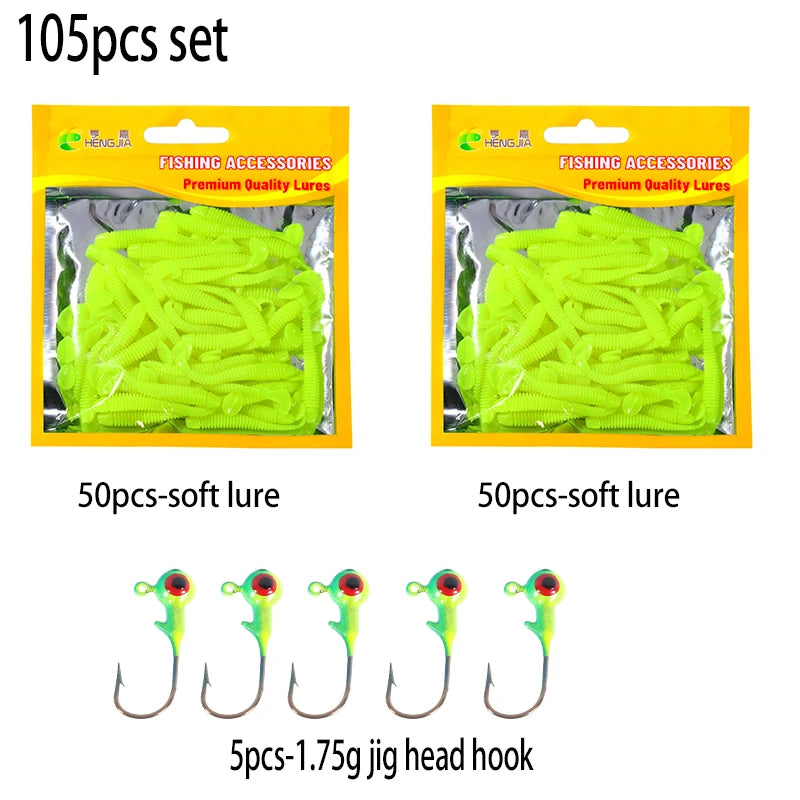 Hengjia 10-50pcs/lot 4.5CM Small Soft Silicone T-Tail Worm Swimbait Lure Fishing Tackle for Carp Black-bass Pike