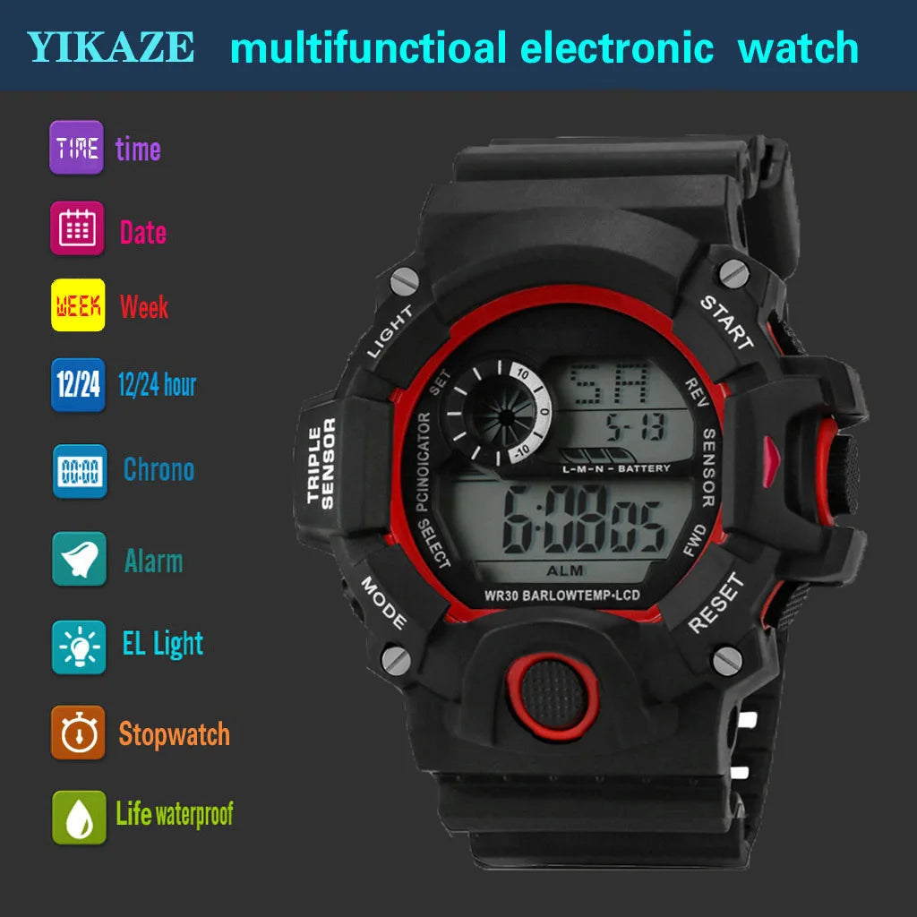 Reloj de pulsera deportivo electrónico de moda para hombre, esfera grande multifuncional impermeable, alarma luminosa, reloj militar para niños y hombres