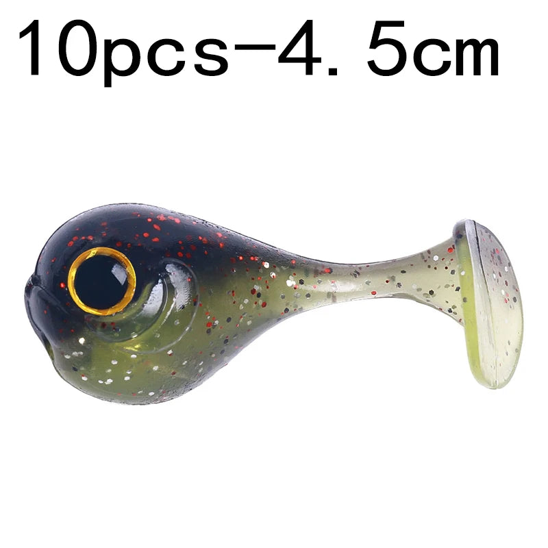 Hengjia 10-50pcs/lot 4.5CM Small Soft Silicone T-Tail Worm Swimbait Lure Fishing Tackle for Carp Black-bass Pike