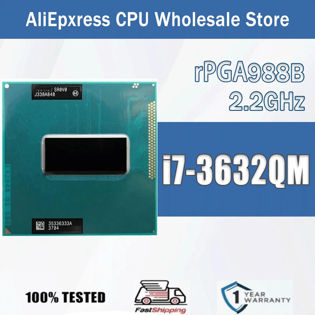 Intel Core I7-3632QM 2.2GHz 4 cœurs 8 fils 6M 35W I7 3632QM ordinateur processeur d'unité centrale serveur Socket G2/RPGA988B SR0V0