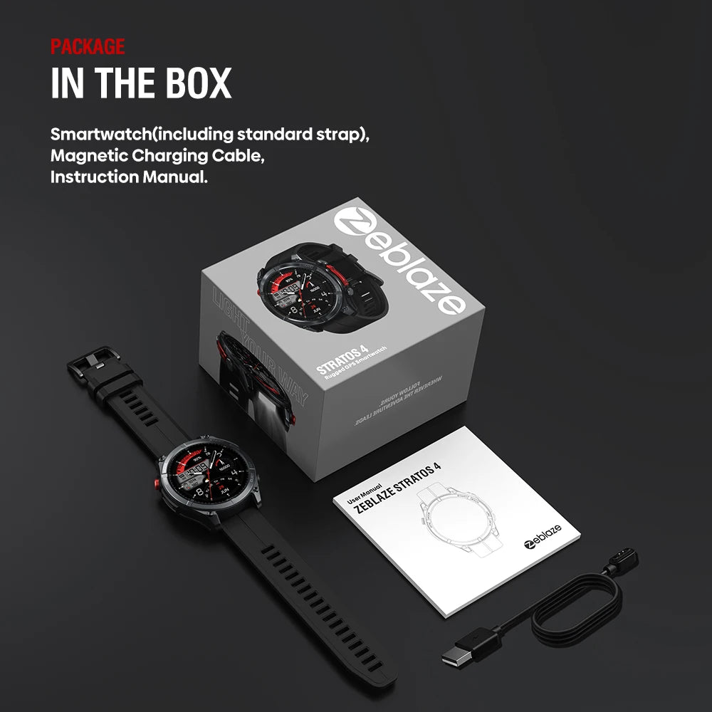 Nuevo 2025 Zeblaze Stratos 4 GPS Smartwatch 1.43 "AMOLED Pantalla Brújula Altímetro Barométrico Linterna Llamada de voz Reloj inteligente