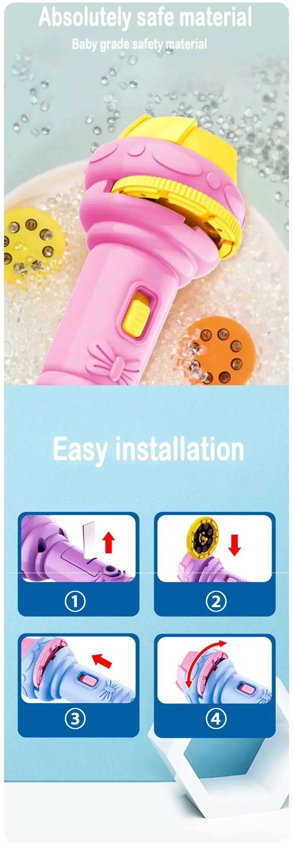 Lampe de Poche Projecteur Enfants — 10 Cartes, 80 Modèles, Jouet Coucher Dessin Animé, Cadeau