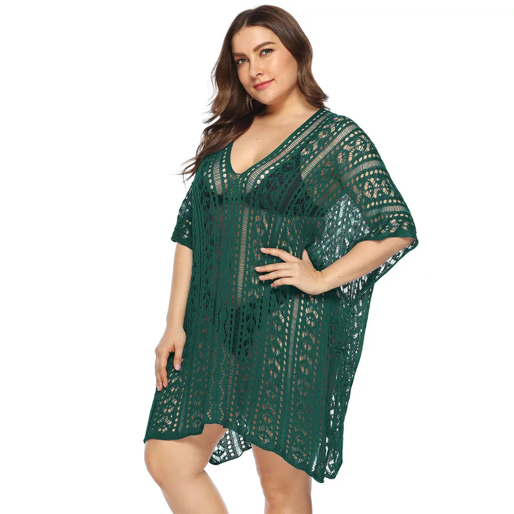 Grande taille Robe De Plage tunique maille unie Bikini couvrir maillot De Bain vêtements De Plage amples maillots De Bain pour les femmes Robe Robe De Plage