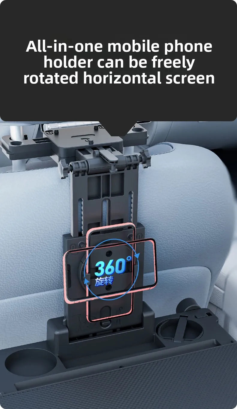 360 °   Table rotative pour plateau de voiture – Support de siège arrière en ABS, porte-ordinateur portable et porte-boissons pour les voyages sur route