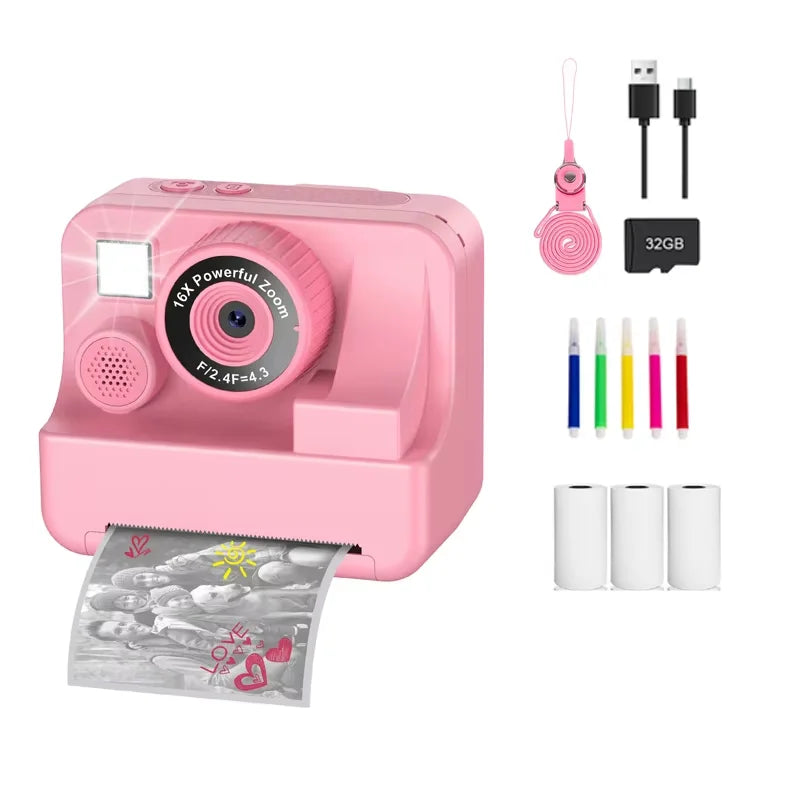 Nueva cámara para niños abeja, cámara instantánea 1080P HD con doble lente para selfies, cámara digital de impresión para niñas, niños, regalos de cumpleaños de Navidad, juguetes