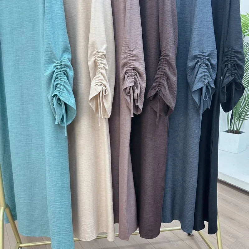 Robe modeste pour femmes musulmanes, arabie saoudite, Eid dubaï, Abaya uni, fête de vacances islamique, couleur unie, turquie, poignets à lacets, vêtements longs, 2024