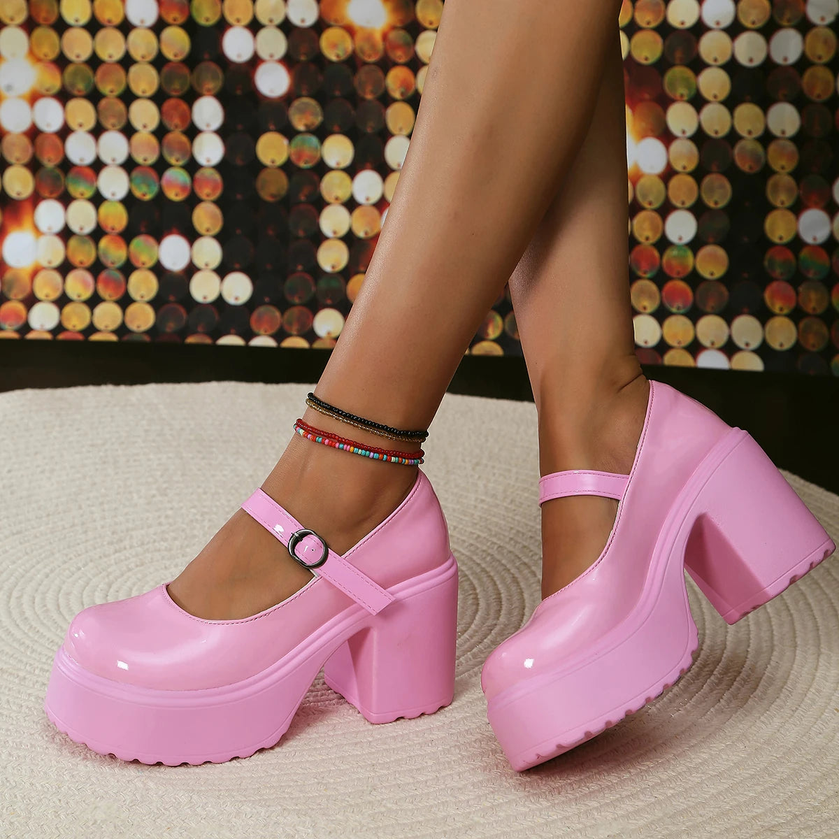Chaussures Mary Jane noires à talons très hauts pour femme 2026, escarpins gothiques à plateforme épaisse, grande taille, avec boucle de cheville, chaussures de soirée Lolita 42
