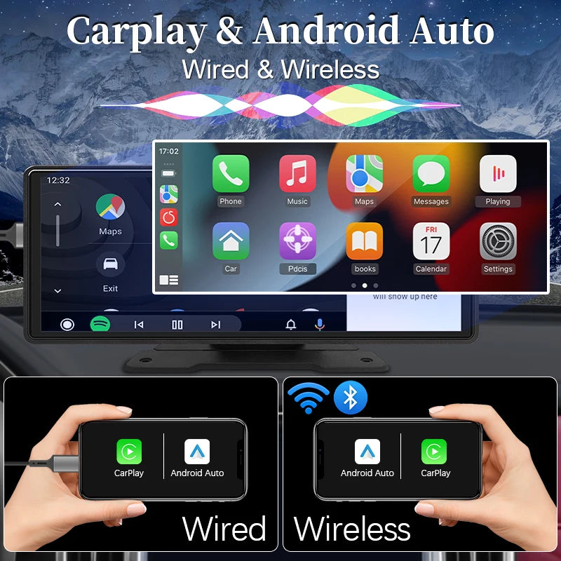 10.26 "coche espejo Radio multimedia reproductor de vídeo universal inalámbrico Carplay Android Auto pantalla con Bluetooth AUX USB