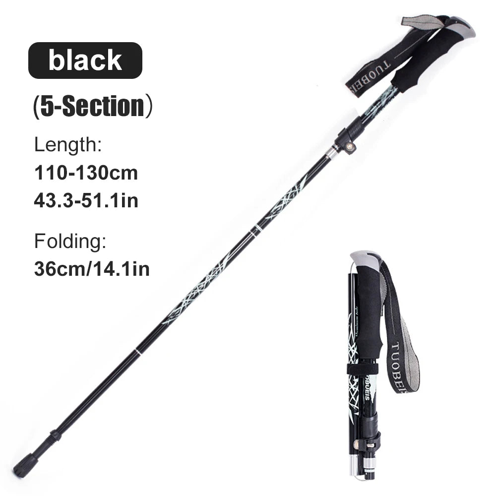 Bâton de Trekking pliable Portable en plein air, 5 sections, bâton de randonnée, Club télescopique pour personnes âgées nordiques, bâtons de marche de Camping