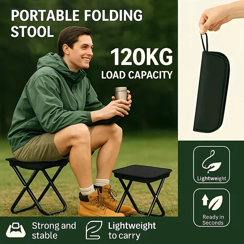 Tabouret pliant portable pour le camping, le pique-nique, la pêche, léger, durable, avec structure en fer, compact