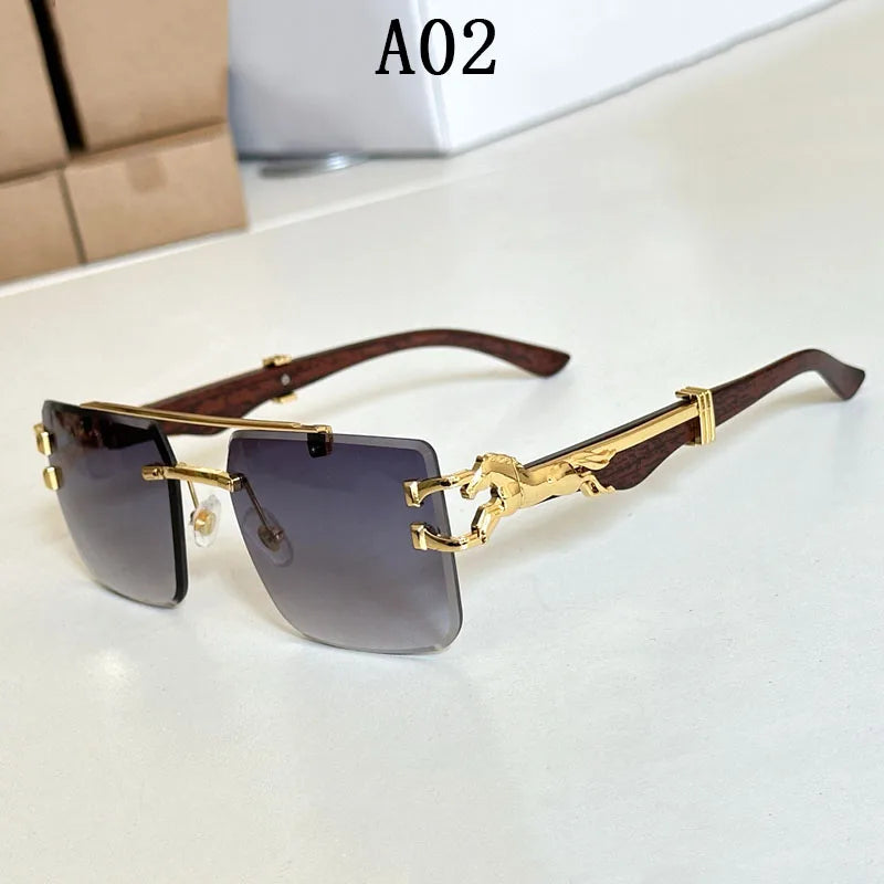 Luxury Rimless Square Sunglasses for Women and Men, Vintage Fashion Gafas De Sol Hombre, 2024