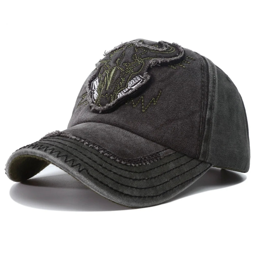 2023 New Washed Denim Baseball Cap for Men and Women, Hip Hop Vintage Bull Head Embroidered Y2k Snapback Dad Hats