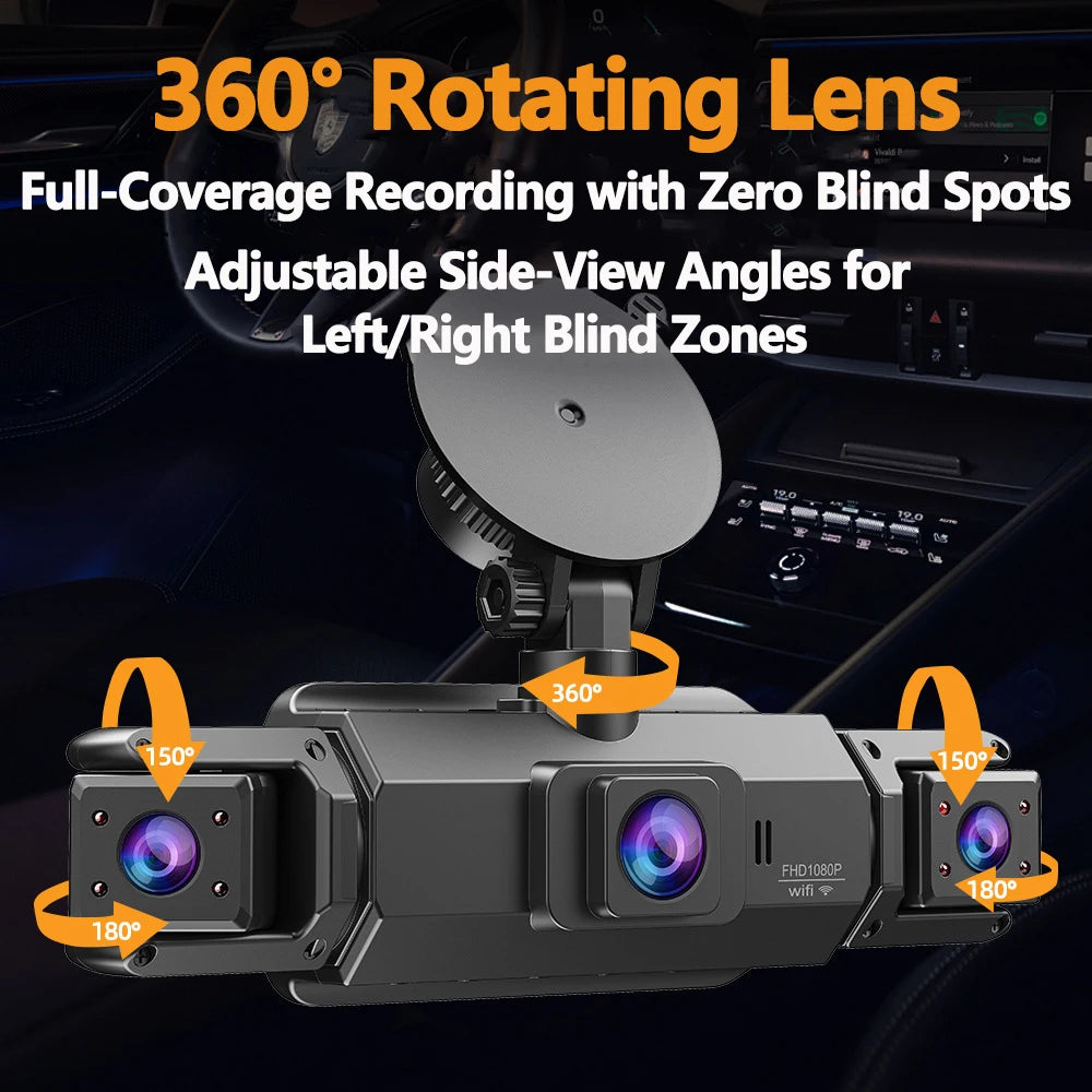 4-channel WiFi car dashcam DVR dashcams for car 24h rear box parking mode interior front and rear 360 dash cam