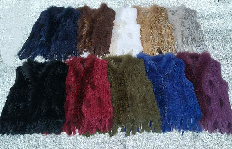 Chaleco de piel de conejo de punto real de otoño de 2025 para mujer, chalecos de piel auténtica cálidos de invierno, chaleco de piel auténtica informal para mujer
