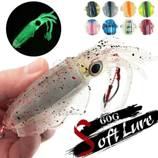 ZUKIBO-Appât souple pour la pêche au calmar, leurre de pêche à la traîne, gabarits de tête de poulpe, gabarit de calmar UV Shoous pour la pêche en bateau de haute mer, appâts Wobblers, 60g