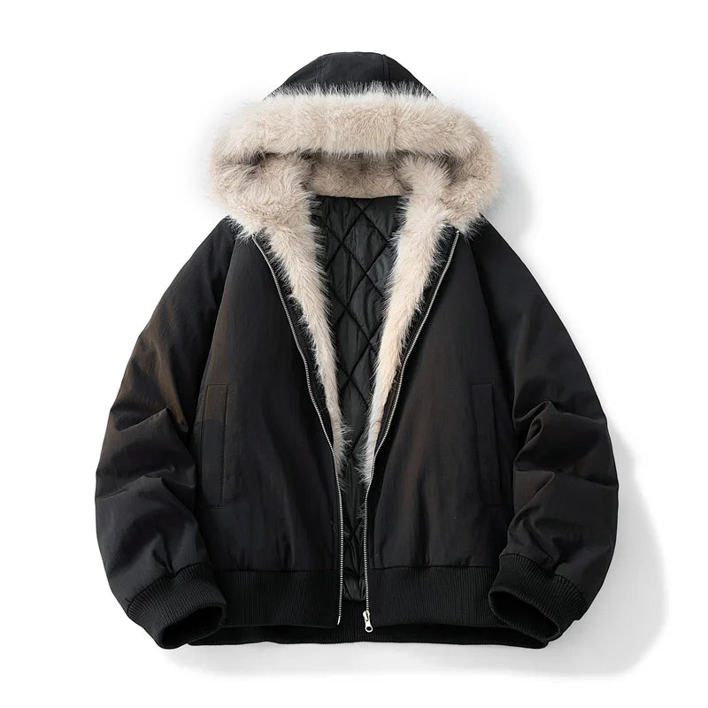 Men's Winter Jacket Women's Fur Collar Fashion Parka Thick Warm Coat Oversized Loose Hooded Jacket American Streetwear Cool