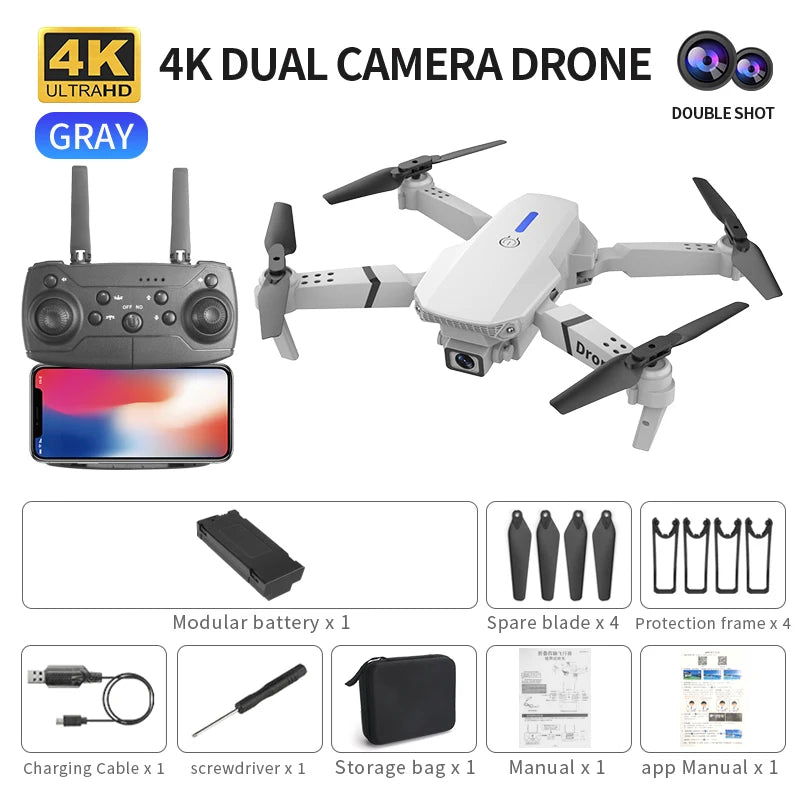 Nuevo Dron E88 Pro 2026, cámara dual 4K HD, FPV, 13 minutos de vuelo, largo alcance, cuadricóptero RC plegable, mini dron E88 Pro, juguete para niño