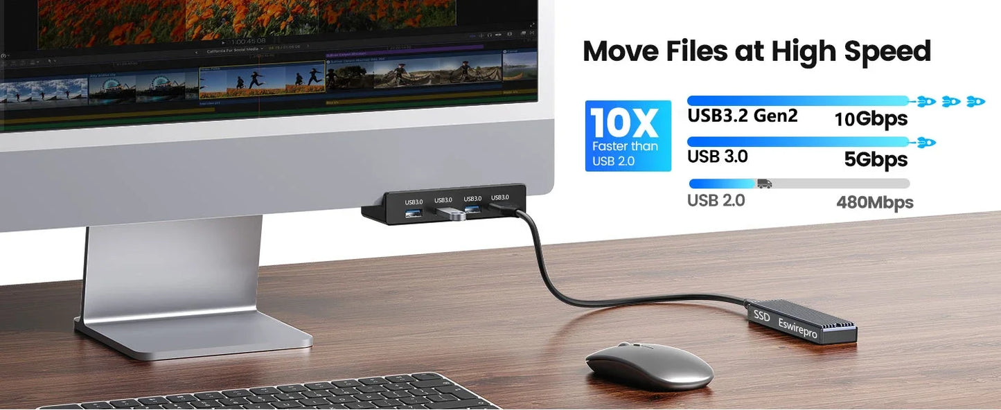 Abrazadera de concentrador USB de 10 Gbps, adaptador divisor USB3.2/3.0/2.0, estación de acoplamiento externa de múltiples clips para iMac Macbook Lenovo, accesorios para computadora de escritorio