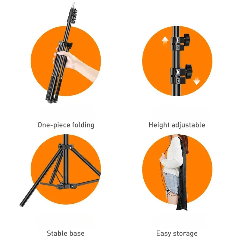 Trépied de diffusion en direct de 160cm, Type d'atterrissage, ancre de caméra, cadre lumineux pour Selfie, thermomètre en métal, support pour téléphone