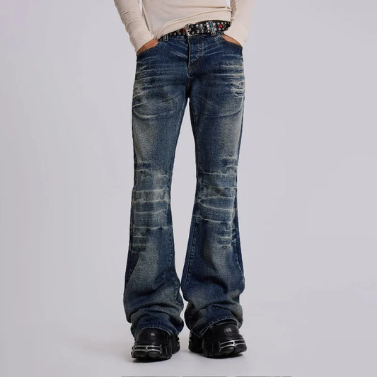 Y2K Blue Flared Jeans Vintage Washed Men Women Bootcut Gothic Jeans High Street Unisex Streetwear Retro Baggy Wide Leg Pants