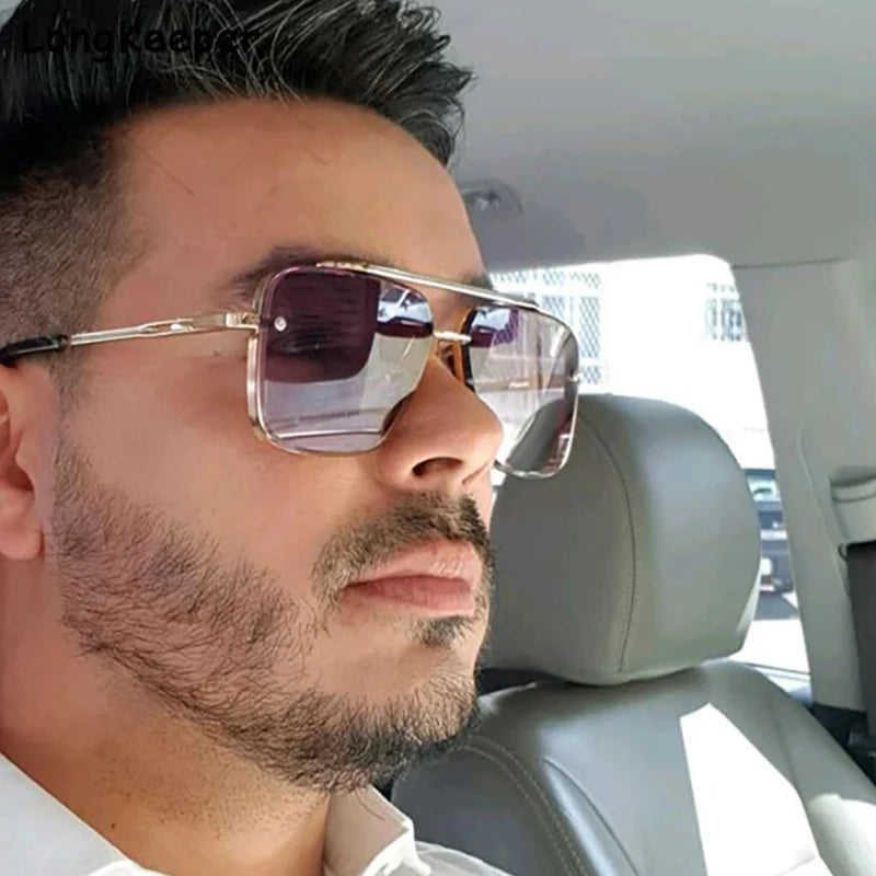 Nuevas gafas de sol degradadas para hombre, moda, metal, montura grande, gafas de sol, marca de lujo, Lunette De Soleil Homme
